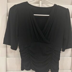 Chicwish Black Ruched Wrap Bodysuit 3/4 Sleeve